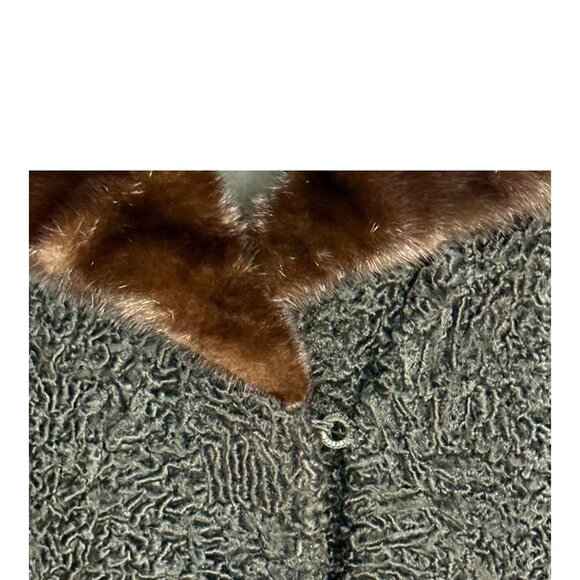 Women’s Black Persian Lamb Coat w Brown Mink Collar Flemington Furs Medium - Picture 4 of 12